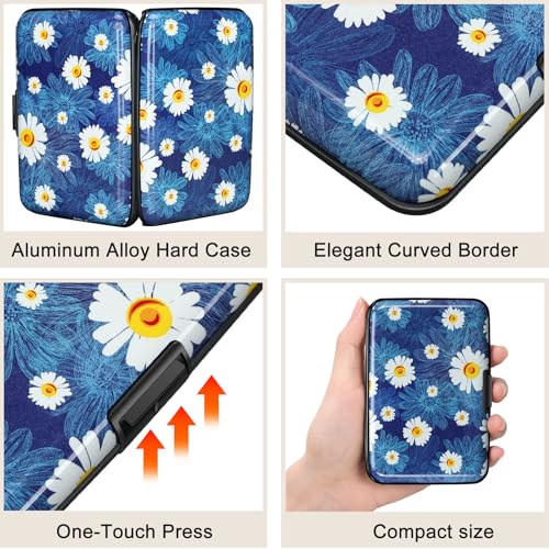 ELFISH Mini RFID Aluminum Wallet Credit Cards Holder Business Card Case Metal ID Case for Men Women(White Flower) - Image 3