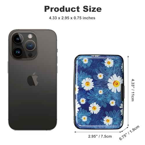 ELFISH Mini RFID Aluminum Wallet Credit Cards Holder Business Card Case Metal ID Case for Men Women(White Flower) - Image 4