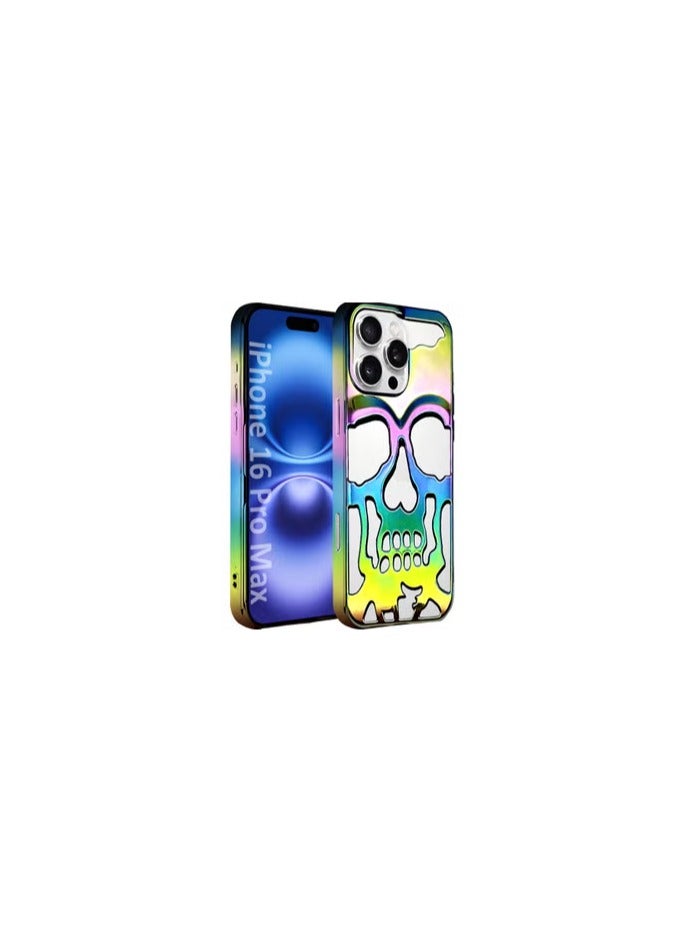 CATANES iPhone 16 Pro Max Case Cover Soft TPU and Glossy with Skull Design - Rainbow - Image 1
