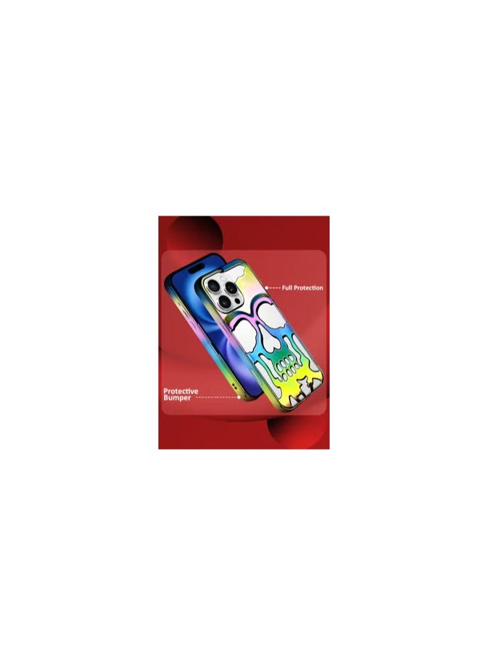 CATANES iPhone 16 Pro Max Case Cover Soft TPU and Glossy with Skull Design - Rainbow - Image 2