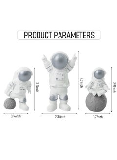 HASTHIP HASTHIP® 3PCS Astronauts Figures Statues Decor, Ornaments Resin Outer Space Themed Decor, Spaceman Planet Sculpture for Desktop & Tabletop Decor, Gift for Space Lovers, Silver  - Image 2