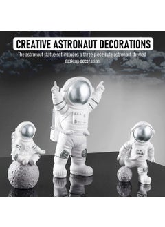 HASTHIP HASTHIP® 3PCS Astronauts Figures Statues Decor, Ornaments Resin Outer Space Themed Decor, Spaceman Planet Sculpture for Desktop & Tabletop Decor, Gift for Space Lovers, Silver  - Image 3