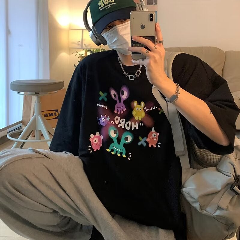 American Retro Short-Sleeved T-Shirt Men'S 2024 Youth Trendy Handsome Ins All-Match Loose Round Neck Half-Sleeve - Image 2