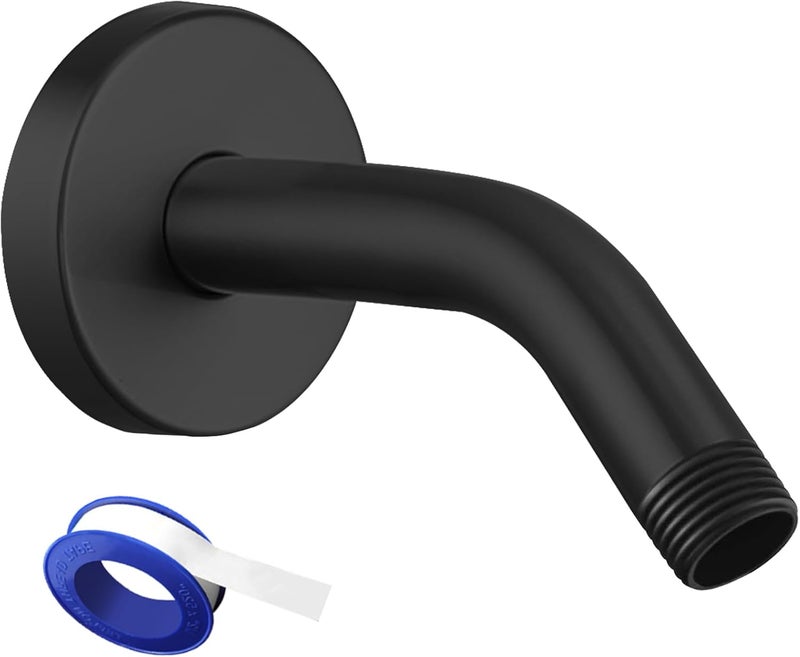 Voolan Shower Arm with Flange and Teflon Tape, Extension Shower Head Arm for Bathroom Fixed Shower Head, Solid Stainless Steel, Wall Mounted (6 Inch,Black) - Image 1