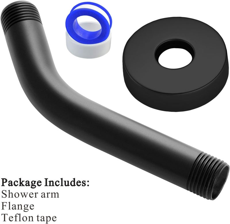 Voolan Shower Arm with Flange and Teflon Tape, Extension Shower Head Arm for Bathroom Fixed Shower Head, Solid Stainless Steel, Wall Mounted (6 Inch,Black) - Image 5