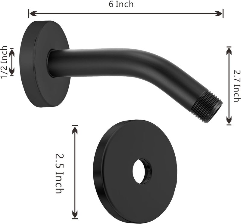 Voolan Shower Arm with Flange and Teflon Tape, Extension Shower Head Arm for Bathroom Fixed Shower Head, Solid Stainless Steel, Wall Mounted (6 Inch,Black) - Image 3