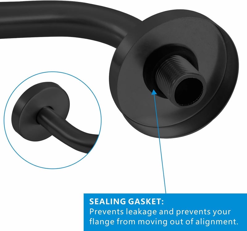 Voolan Shower Arm with Flange and Teflon Tape, Extension Shower Head Arm for Bathroom Fixed Shower Head, Solid Stainless Steel, Wall Mounted (6 Inch,Black) - Image 2