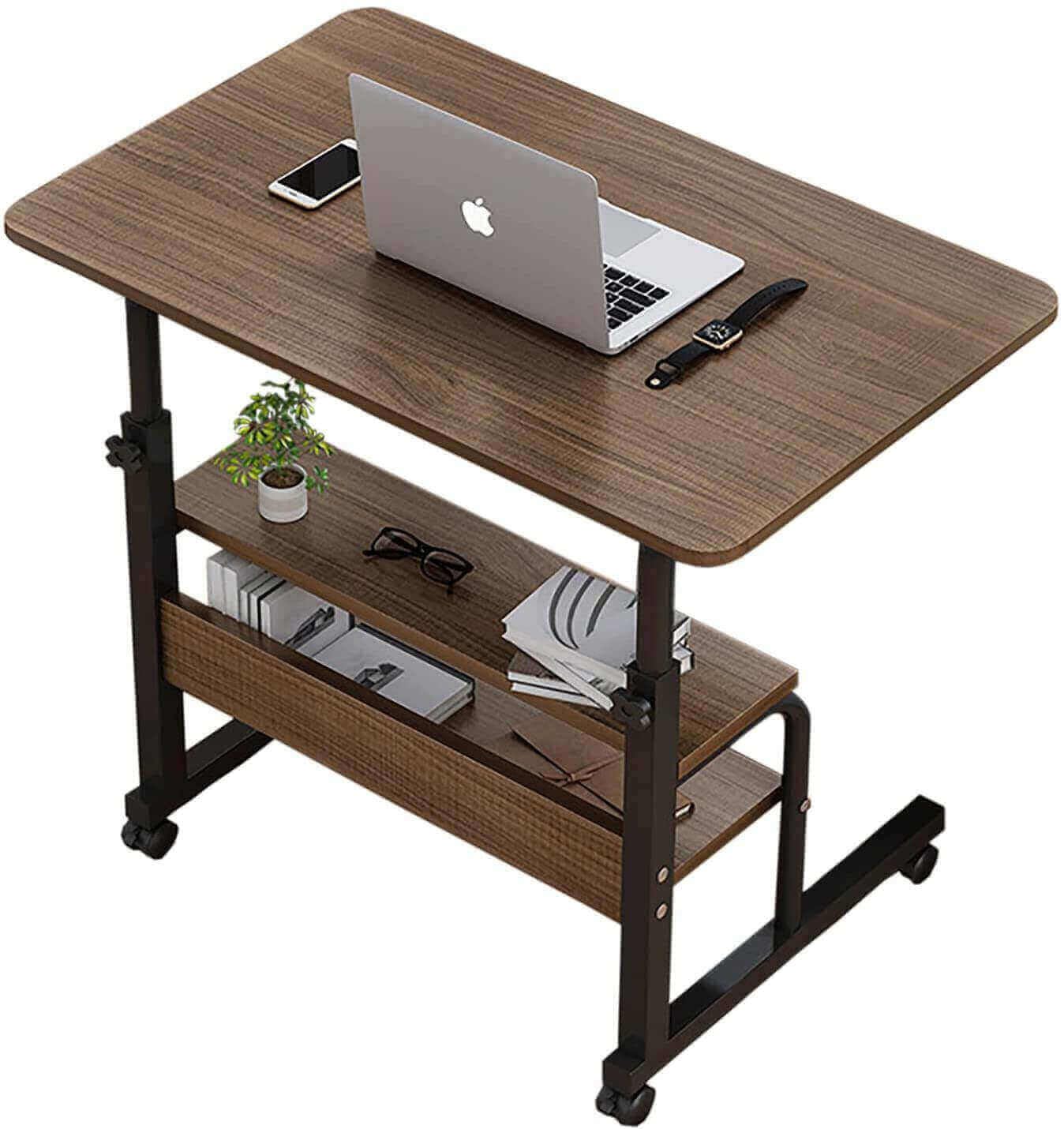 Adjustable Table Student Computer Desk Portable Home Office Furniture Small Spaces Sofa Bedroom Bedside Learn Play Game Desk on Wheels Movable with Storage Size 315 157 Inch Brown A