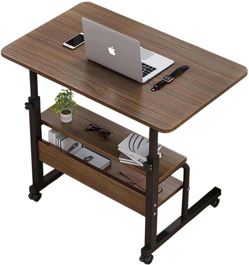 Adjustable Table Student Computer Desk Portable Home Office Furniture Small Spaces Sofa Bedroom Bedside Learn Play Game Desk on Wheels Movable with Storage Size 315  157 Inch Brown A