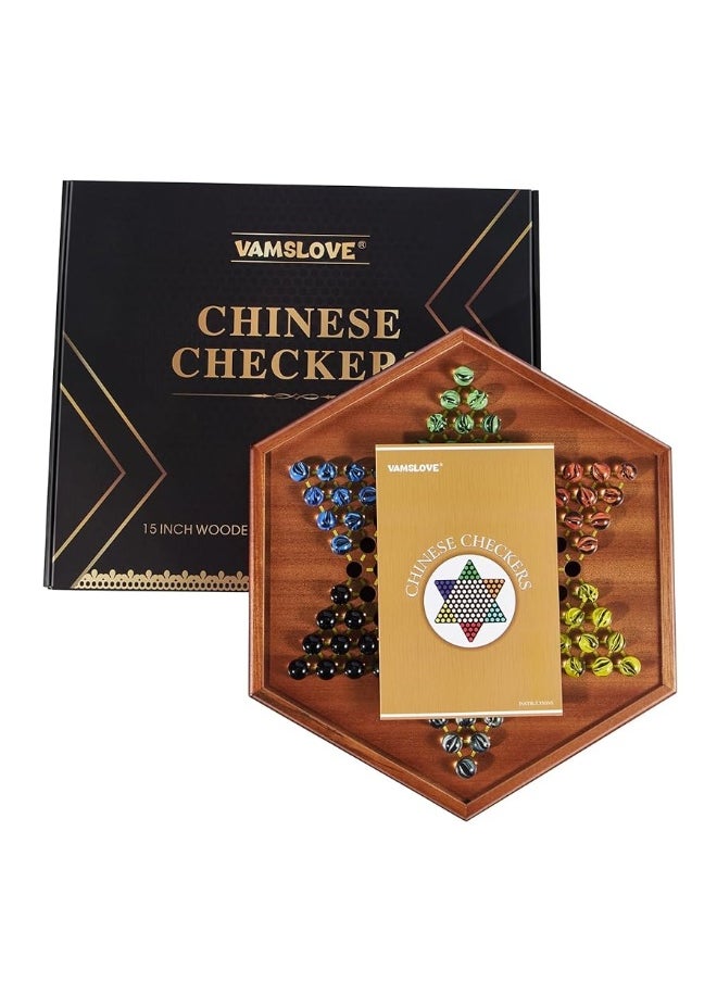 Vamslove Chinese Checkers 15" Large Upgraded Version Wooden Game Board, 16mm 60+12 Colorful Glass Marbles, Easy Grasping for Adults and Kids, w/Storage Drawer, Fun for Family Gathering  - Image 5