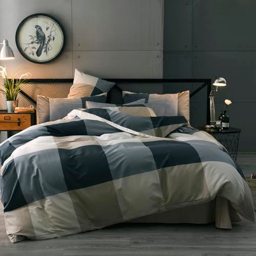 mixinni Full Comforter Set Men Boys Geometric Checkered Plaid Printed Bedding Comforter for All Season Soft Lightweight Bedding Set-Full Size - Image 1
