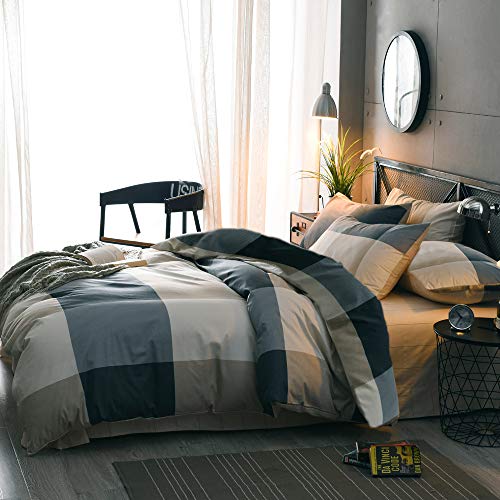 mixinni Full Comforter Set Men Boys Geometric Checkered Plaid Printed Bedding Comforter for All Season Soft Lightweight Bedding Set-Full Size - Image 3