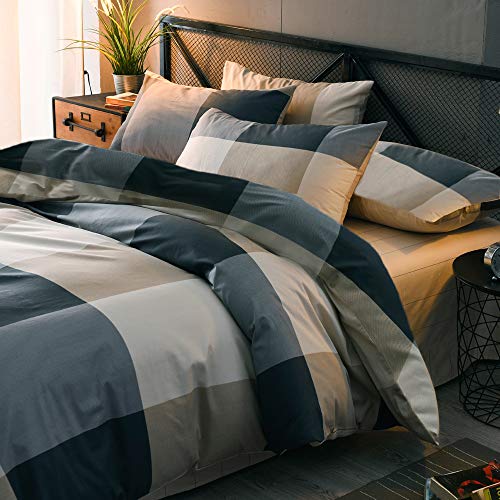 mixinni Full Comforter Set Men Boys Geometric Checkered Plaid Printed Bedding Comforter for All Season Soft Lightweight Bedding Set-Full Size - Image 2