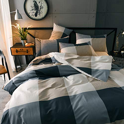 mixinni Full Comforter Set Men Boys Geometric Checkered Plaid Printed Bedding Comforter for All Season Soft Lightweight Bedding Set-Full Size - Image 4