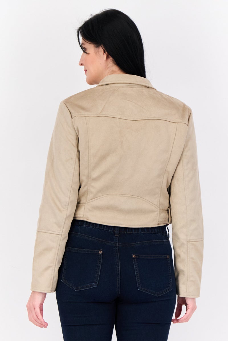 Don't Call Me Jennyfer Women Plain Windbreaker Jacket, Beige  - Image 3