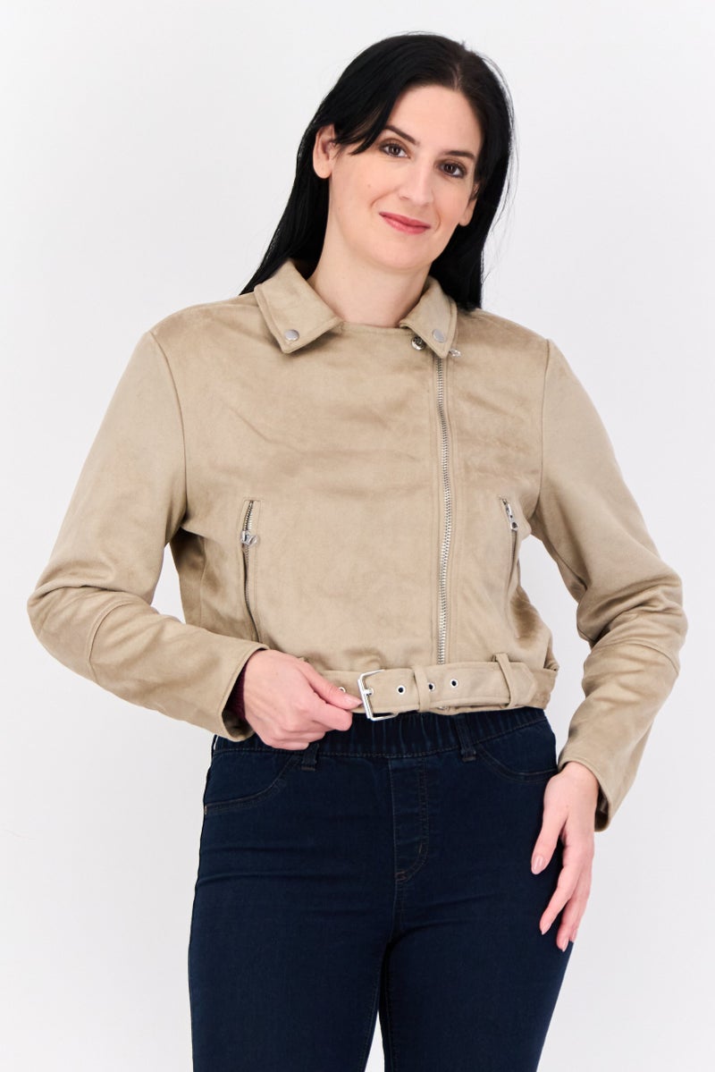 Don't Call Me Jennyfer Women Plain Windbreaker Jacket, Beige  - Image 1