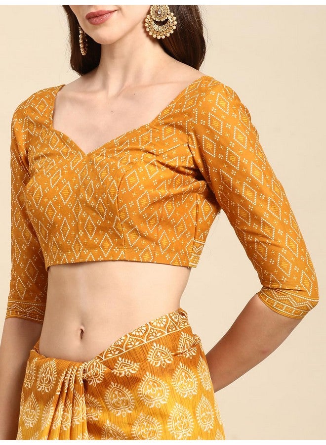 RATAN Pure Cotton Printed Mulmul Saree for Women with Blouse Piece (GDBT-BP-1049-YLW_Yellow) - Image 5