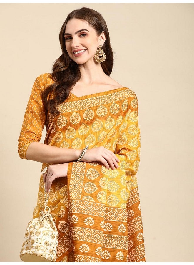 RATAN Pure Cotton Printed Mulmul Saree for Women with Blouse Piece (GDBT-BP-1049-YLW_Yellow) - Image 3