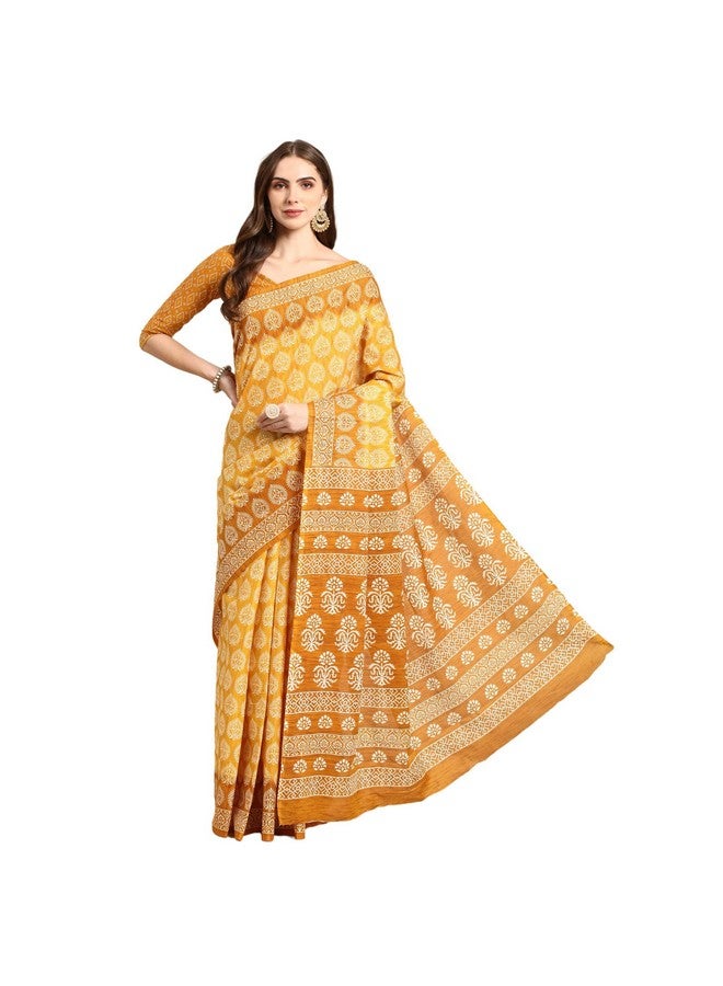 RATAN Pure Cotton Printed Mulmul Saree for Women with Blouse Piece (GDBT-BP-1049-YLW_Yellow) - Image 1