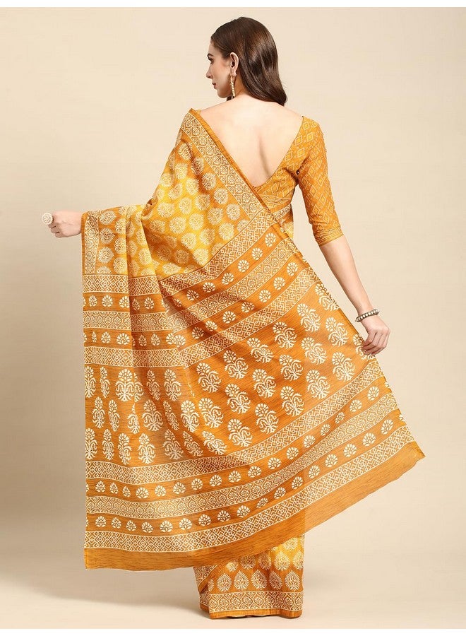 RATAN Pure Cotton Printed Mulmul Saree for Women with Blouse Piece (GDBT-BP-1049-YLW_Yellow) - Image 2