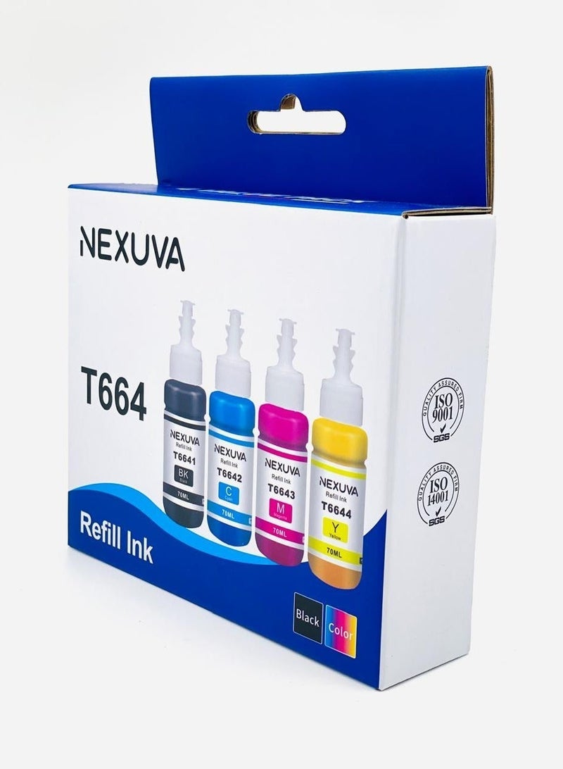 نيكسوفا حبر  ابسون Epson 664 (مجموعة 4 قطع) حبر متوافق لطابعات  ET 2600 ET 2650 ET 2550 ET 4500 ET 3600 ET 2500 ET 4550 ET 14000 ET 1655 000 L3 55 L100 L110 L1300 L200 أسود، سماوي، أرجواني - Image 2