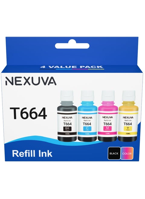 حبر  ابسون Epson 664 (مجموعة 4 قطع) حبر متوافق لطابعات  ET 2600 ET 2650 ET 2550 ET 4500 ET 3600 ET 2500 ET 4550 ET 14000 ET 1655 000 L3 55 L100 L110 L1300 L200 أسود، سماوي، أرجواني