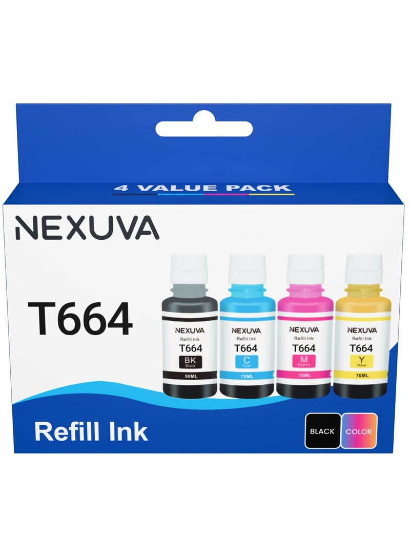 نيكسوفا حبر  ابسون Epson 664 (مجموعة 4 قطع) حبر متوافق لطابعات  ET 2600 ET 2650 ET 2550 ET 4500 ET 3600 ET 2500 ET 4550 ET 14000 ET 1655 000 L3 55 L100 L110 L1300 L200 أسود، سماوي، أرجواني - Image 1