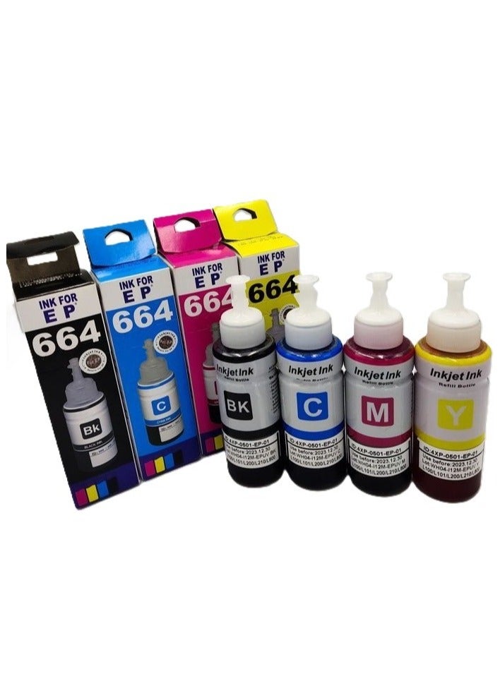 Epson Ink 664 (SET 4-PCS) Compatible Ink for se In ET 2600 ET 2650 ET 2550 ET 4500 ET 3600 ET 2500 ET 4550 ET 14000 ET 1655 000 L3 55 L100 L110 L1300 L200 Printers ( B, C, M, Y )  - Image 1