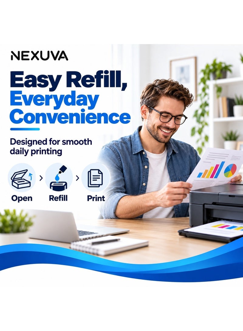 نيكسوفا طقم عبوات حبر تعبئة NEXUVA T664 متوافق مع طابعات Epson EcoTank، عبوة 4 ألوان أسود 90 مل وسماوي وأرجواني وأصفر 70 مل لكل لون، T6641 T6642 T6643 T6644 - Image 5