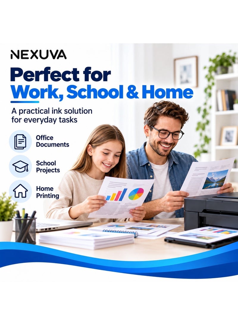 نيكسوفا طقم عبوات حبر تعبئة NEXUVA T664 متوافق مع طابعات Epson EcoTank، عبوة 4 ألوان أسود 90 مل وسماوي وأرجواني وأصفر 70 مل لكل لون، T6641 T6642 T6643 T6644 - Image 4