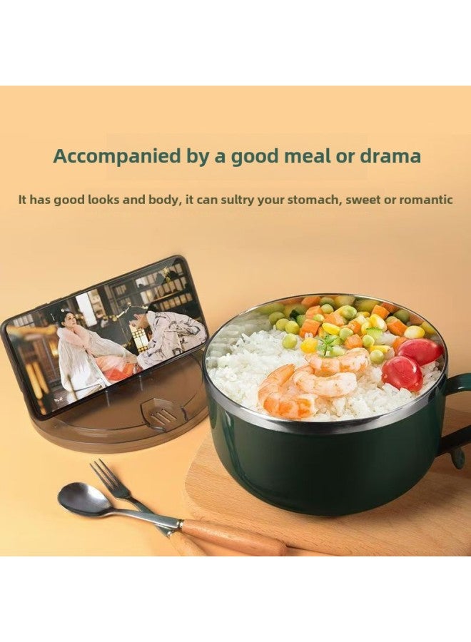 Stainless Steel Instant Noodle Cup Double-layer Anti-scalding Large Capacity Instant Noodle Bowl Student Dormitory With Lid Fast Food Cup Rice Bowl Lunch Box-Specifications:【201】1300ml Instant Noodle Cup-Color:Red  - Image 3