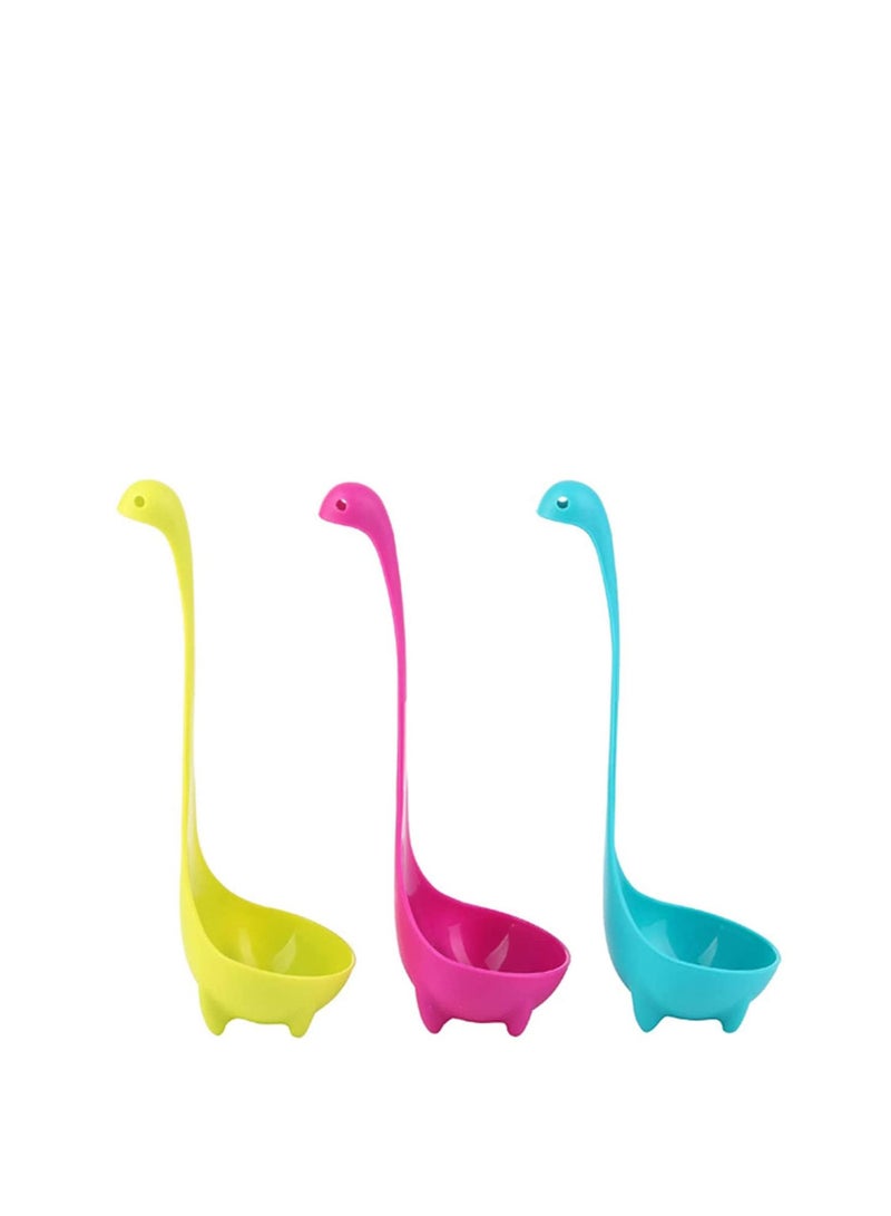 NIBEMINENT Soup Ladle Spons Loch Ness Monster Spoon Cute Kitchenware Household Gadgets 3 PCS Dinosaur Long Handle Standing Plastic Generic Cartoon Design (Lake Blue/Grass Green/Rose Red) - Image 1