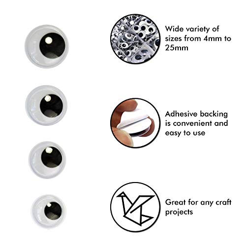 Millennial Essentials 1221 Pieces Wiggle Googly Eyes Self Adhesive Wiggle Eyes (Assorted Sizes) for DIY Crafts Scrapbooking (Classic) - Image 2