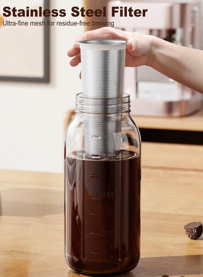 VA1KENE Cold Brew Coffee Maker 64oz, Iced Coffee Maker with 304 Stainless Steel Filter, Mason Jar Pitcher with Lid and Spout (Black) - Image 4