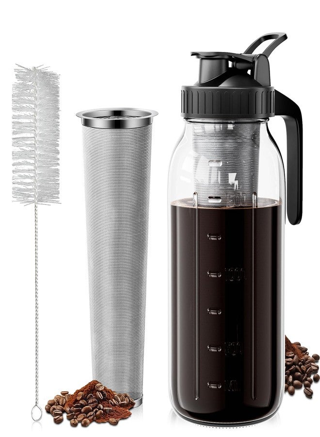 VA1KENE Cold Brew Coffee Maker 64oz, Iced Coffee Maker with 304 Stainless Steel Filter, Mason Jar Pitcher with Lid and Spout (Black) - Image 1