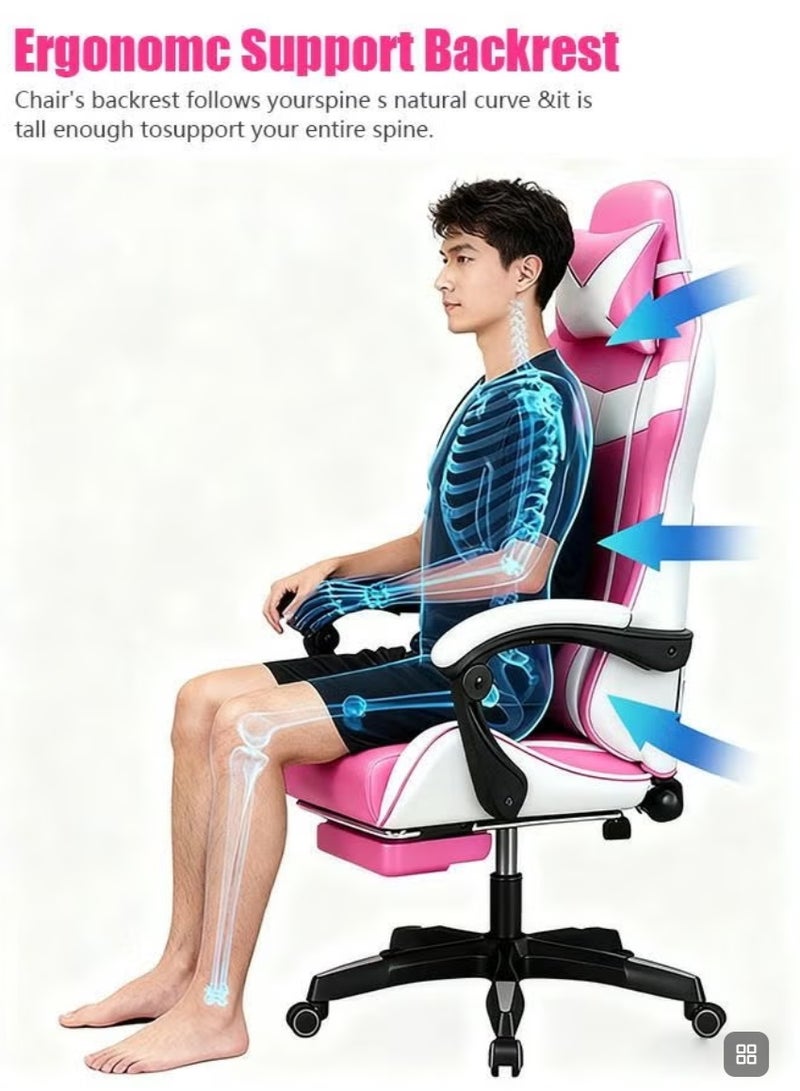 نادراب كرسي ألعاب مريح بتصميم إيرغونومي، جلد PU، مساند ذراع مريحة، مسند رأس مع قاعدة قدم، دوران 360 درجة، مناسب لمكتب وألعاب - Image 4