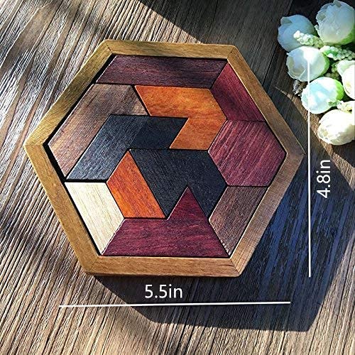 KINGZHUO Hexagon Tangram Puzzle Wooden Puzzle for Children and Adults Challenging Puzzles Wooden Brain Teasers Puzzle for Adults Puzzles Games Family Portable Puzzles Brain Games Tangrams for Adults - Image 4