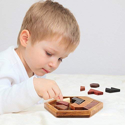 KINGZHUO Hexagon Tangram Puzzle Wooden Puzzle for Children and Adults Challenging Puzzles Wooden Brain Teasers Puzzle for Adults Puzzles Games Family Portable Puzzles Brain Games Tangrams for Adults - Image 3
