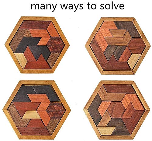 KINGZHUO Hexagon Tangram Puzzle Wooden Puzzle for Children and Adults Challenging Puzzles Wooden Brain Teasers Puzzle for Adults Puzzles Games Family Portable Puzzles Brain Games Tangrams for Adults - Image 2