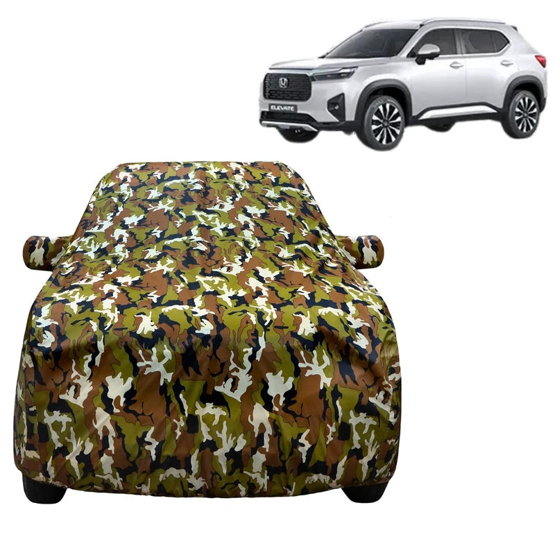 VYAS 100% Waterproof Car Body Cover for Honda Elevate (2023-2025) with Mirror Pocket Triple Stitched Belt & Buckle Fitting Dual Elastic, Durable Material Jungle Print Camouflage Design - Image 1