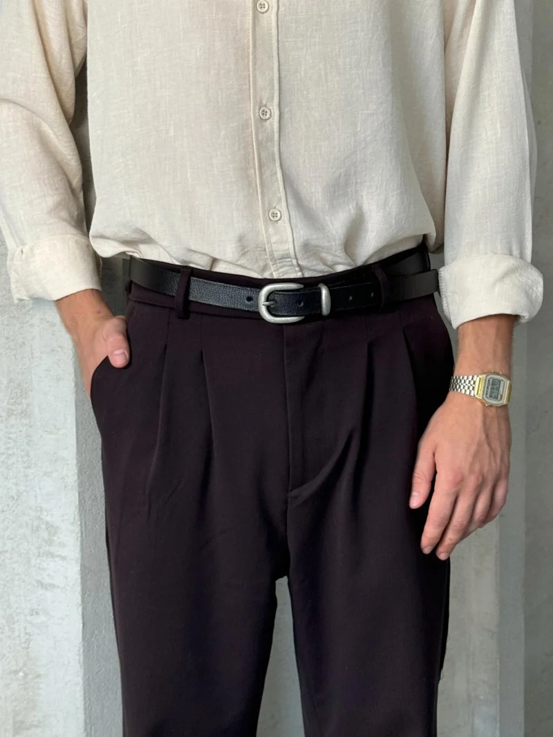 HYMAN Men's Pleated Baggy Pattern Fabric Trousers