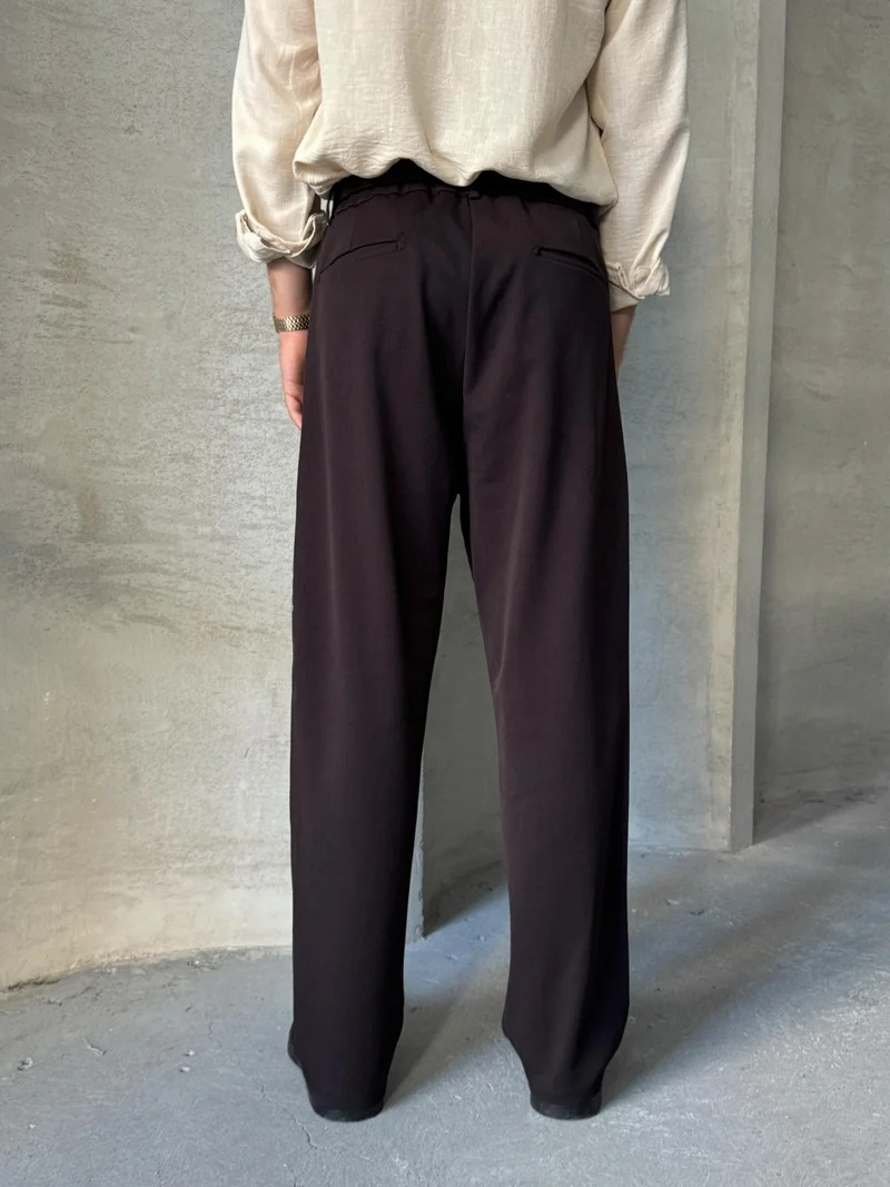 HYMAN Men's Pleated Baggy Pattern Fabric Trousers