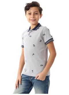 Andora Pique Short Sleeves Polo Shirt For Boys _ Grey & Navy Blue  - Image 3