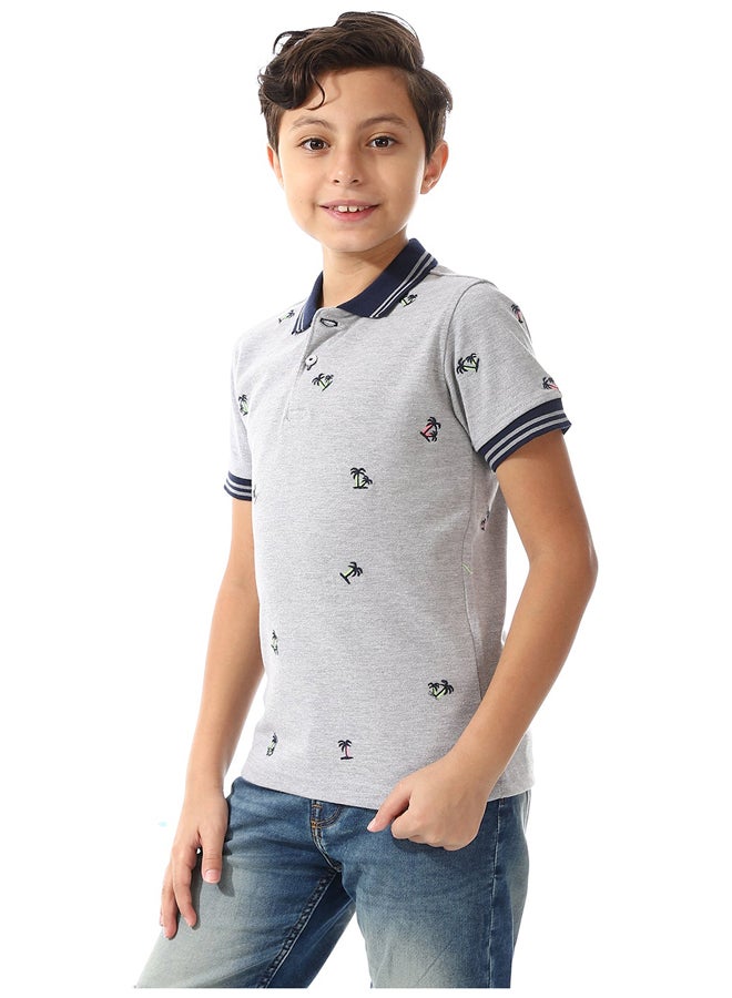 Andora قميص بولو بيكيه بأكمام قصيرة للأولاد _ رمادي وأزرق داكن - Image 3