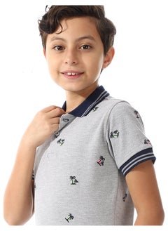 Andora Pique Short Sleeves Polo Shirt For Boys _ Grey & Navy Blue  - Image 5