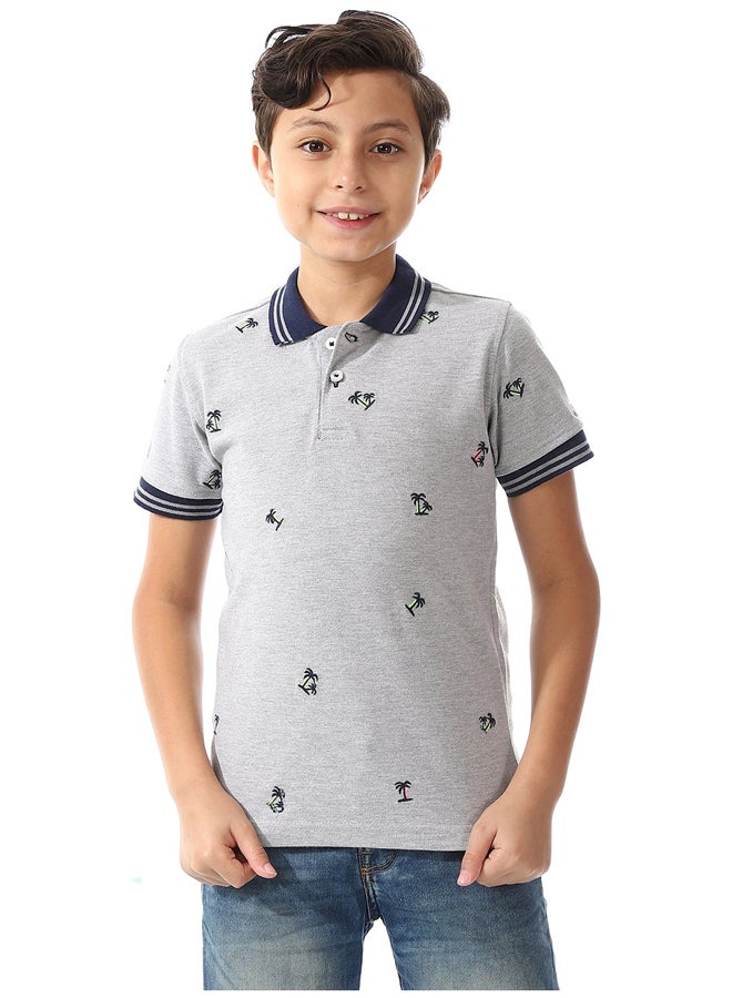 Andora قميص بولو بيكيه بأكمام قصيرة للأولاد _ رمادي وأزرق داكن - Image 2