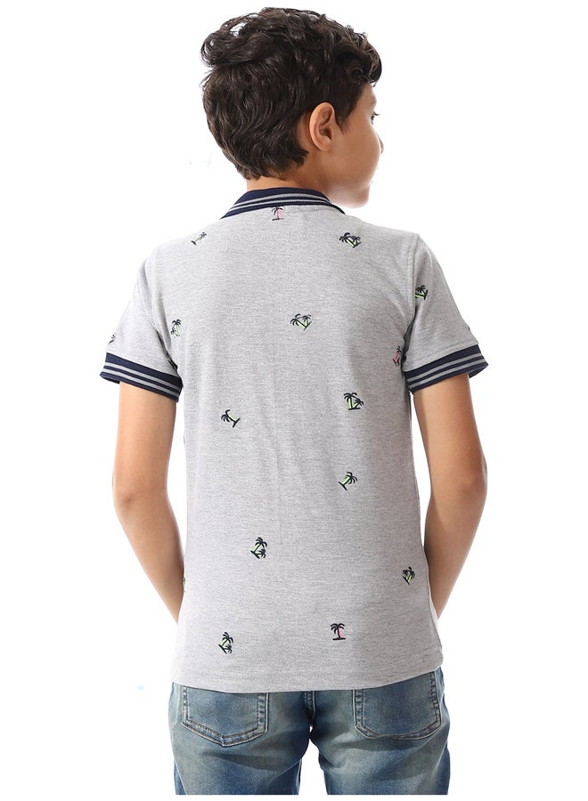 Andora قميص بولو بيكيه بأكمام قصيرة للأولاد _ رمادي وأزرق داكن - Image 4