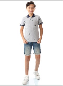 Andora Pique Short Sleeves Polo Shirt For Boys _ Grey & Navy Blue  - Image 1