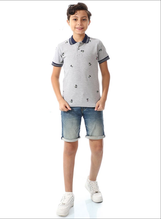 Andora قميص بولو بيكيه بأكمام قصيرة للأولاد _ رمادي وأزرق داكن - Image 1
