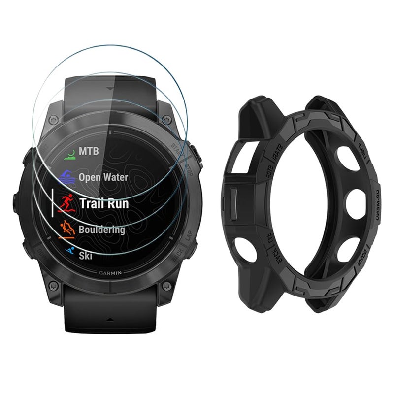 Huadu واقي شاشة ساعة HUADU متوافق مع Garmin Epix pro 51MM / Fenix 7X، فيلم زجاج مقسى مضاد للخدش عالي الدقة تغطية كاملة وحافظة واقية من TPU ناعمة - Image 1